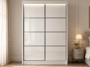 Schuifdeurkast met roedes 150 cm met LED-verlichting Ponti Wit
