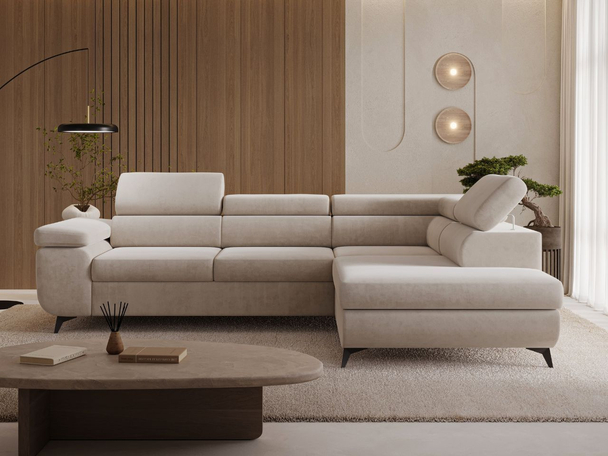 Hoekbank Rechts met Slaapfunctie en Opbergruimte Argon Beige