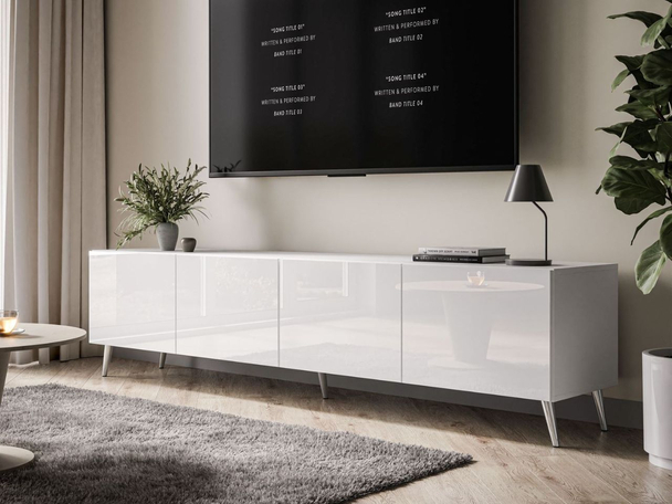 TV-Meubel met deuren op hoge poten Nodoo Wit glans
