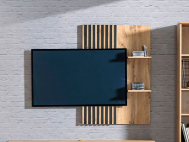 Wandplank met lamellen voor woonkamer Lavore Eiken Wotan, Zwart