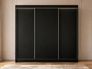 Kledingkast met schuifdeuren 250 cm met LED-verlichting Diano Zwart