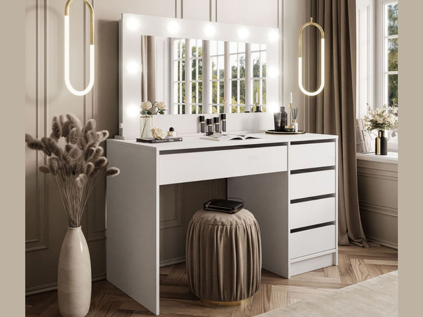 Kaptafel met lades en ledverlichting Melo Wit mat