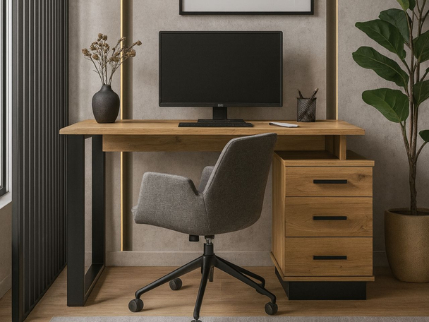 Bureau met lades Lavore Eiche, Zwart