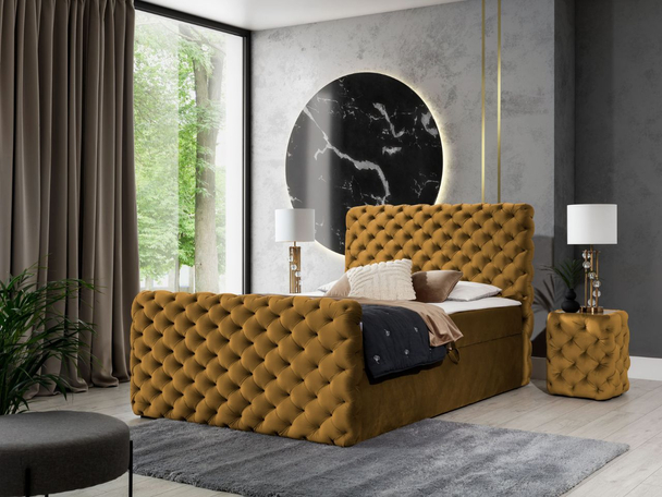 Boxspring met Opbergruimte 200x200 Cleo Lux Geel