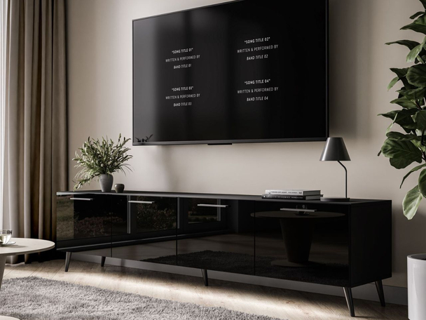 TV-meubel 200 cm met deuren en ledverlichting Noaé Zwart glans