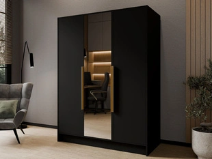 Draaideurkast met spiegel 150 cm Lucca Zwart met goude handgrepen