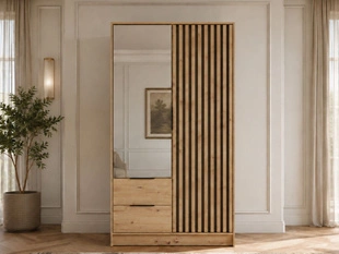 Kledingkast met lades en spiegel Macron Artisan Eik