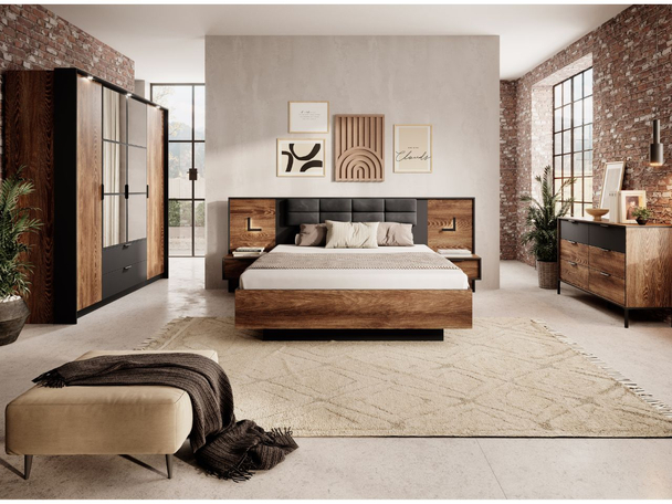 Slaapkamermeubelset Montreal Bruin, Zwart
