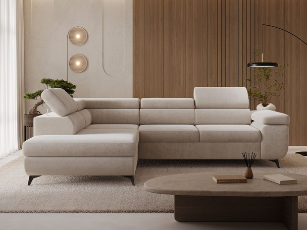 Hoekbank Links met Slaapfunctie en Opbergruimte Argon Beige