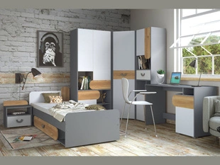 Meubelset voor tienerkamer Casa Eiken Nash, Wit, Grijs