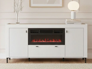Dressoir met deuren, lade en elektrische haard Messina Wit