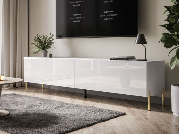 TV-Meubel met deuren op hoge poten Nodoo Wit glans