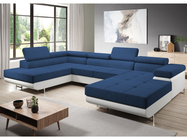 U-Bank Links met Slaapfunctie en Opbergruimte Solam U Marineblauw, Wit