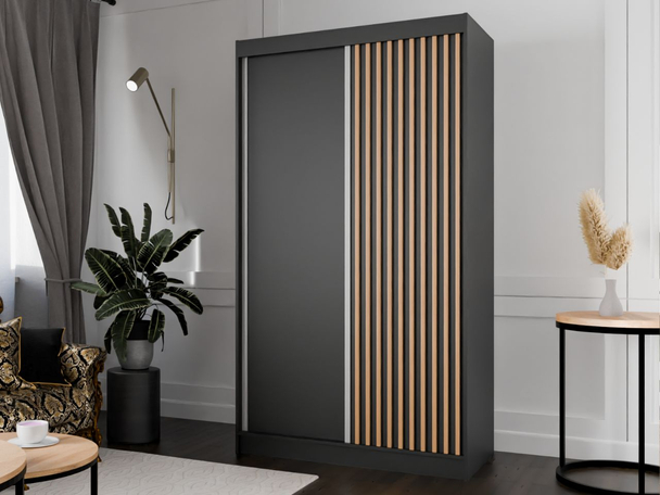 Schuifdeurkast met lamellen 120 cm Loreto Zwart