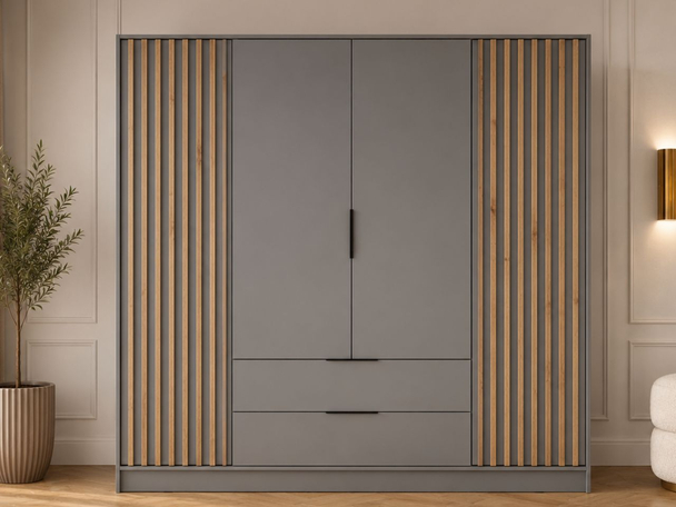 Kledingkast met lades en latten 206 cm Macron Grijs
