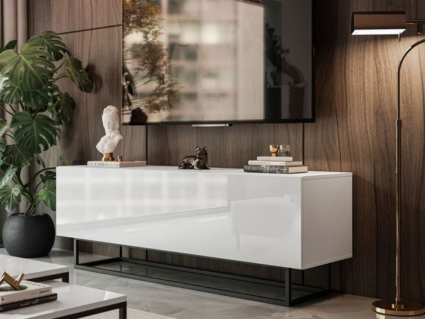 TV-Meubel met deuren op een frame Nodoo Wit glans