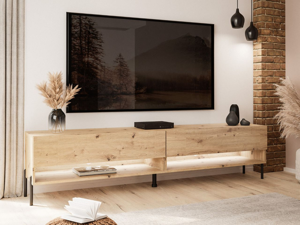 Tv-meubel 180 cm op rechte poten met ledverlichting Aurelie Artisan Eik