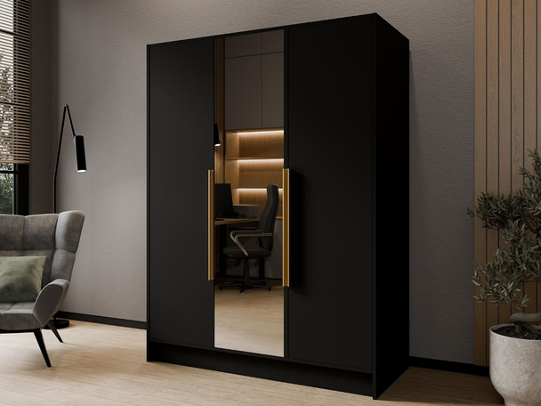 Draaideurkast met spiegel 150 cm Lucca Zwart met goude handgrepen