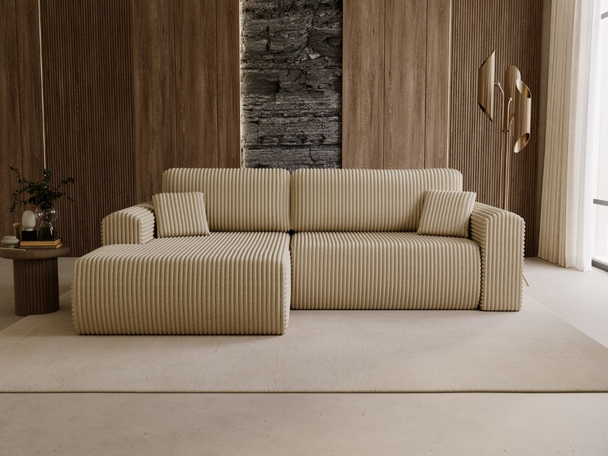 Hoekbank Links met Slaapfunctie en Opbergruimte Belvio Beige