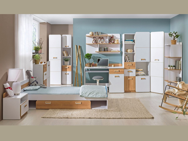 Meubelset voor tienerkamer Lindo Wit, Eiken Nash