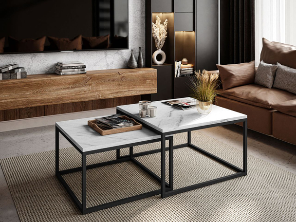Salontafel op een zwart frame met een marmeren blad Asumi 36x42