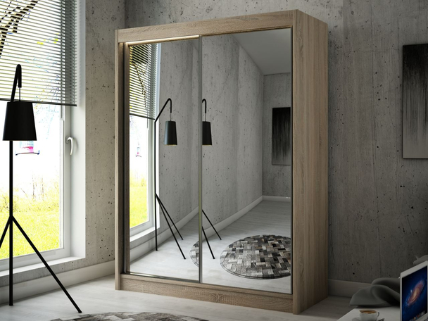 Kledingkast met schuifdeuren 150 cm mit Spiegel und LED-Beleuchtung Luzio Sonoma Eiken