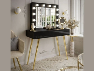 Kaptafel met lades en ledverlichting Olivine Zwarte glans
