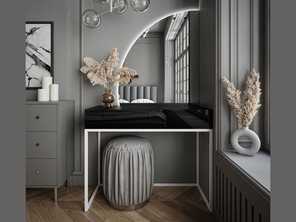 Kaptafel links met lades, op een frame Clarette Zwart glans