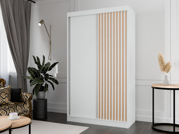 Schuifdeurkast met lamellen 120 cm Loreto Wit