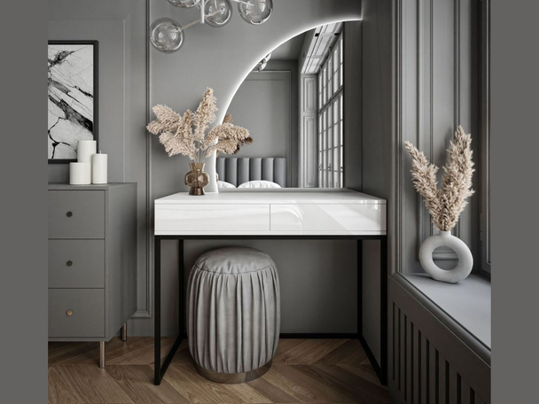 Kaptafel links met lades en ledverlichting Clarette Wit glans