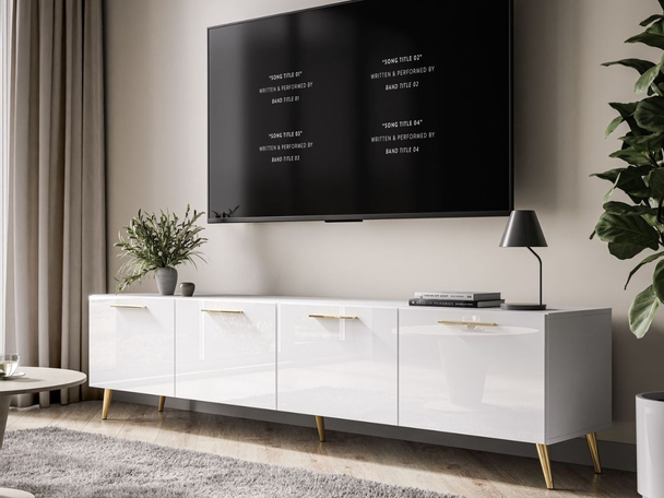 TV-meubel met deuren 200 cm Noaé Wit glans