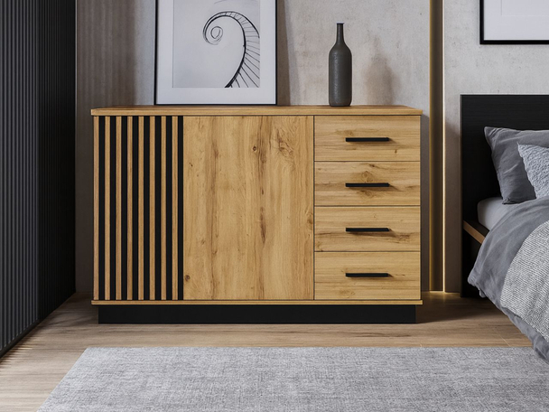 Dressoir met Deuren en Lades Lavore Eiken Wotan, Zwart