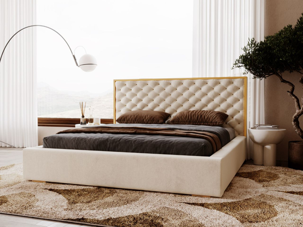 Bed met Opbergruimte en lattenbodem 200x200 Bonito Beige