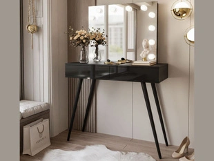Kaptafel op hoge zwarte poten in een glamoureuze stijl Olivine Elite Zwarte glans