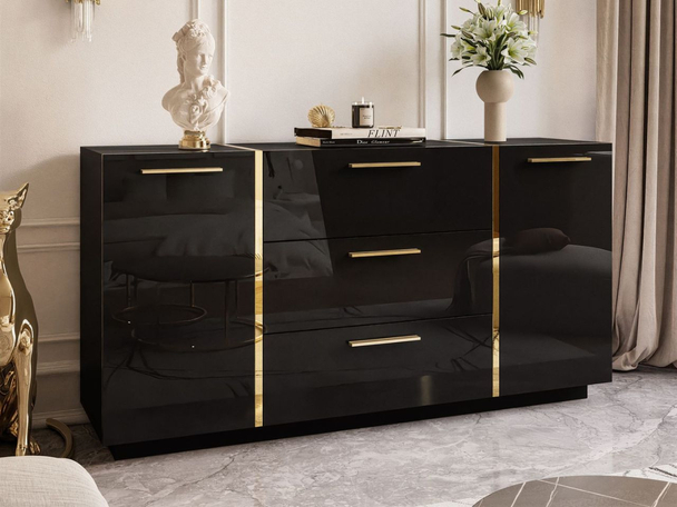 Dressoir met deuren en lades Lunelie Zwarte glans
