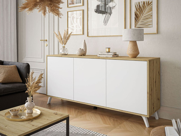 Dressoir met deuren op hoge poten Vivance Wit, Artisan Eik