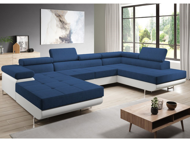 U-Bank Rechts met Slaapfunctie en Opbergruimte Solam U Marineblauw, Wit