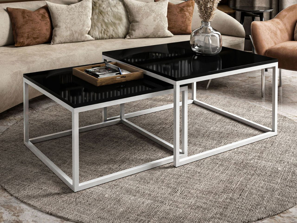 Salontafel Set 2-delig Asumi Zwart glans 36x42