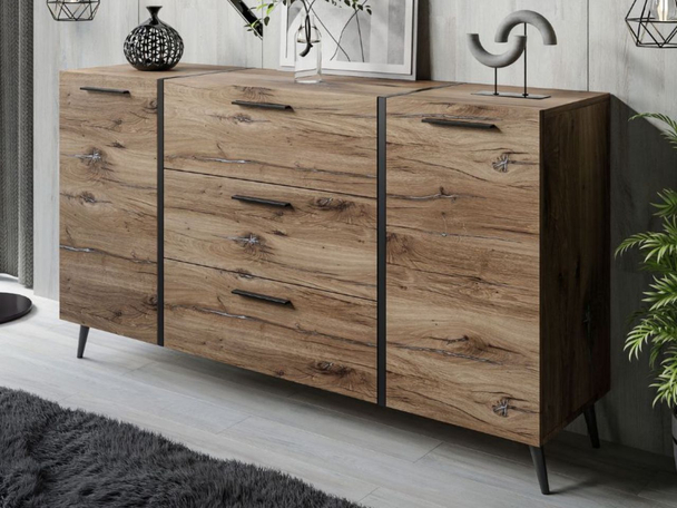 Dressoir met lades, hoge poten en handgrepen Lunelie Flagstaff Eik