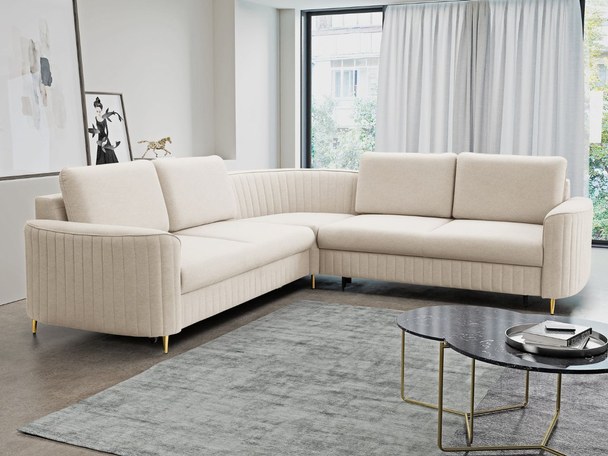 Hoekbank Links met Slaapfunctie en Opbergruimte Limon Beige