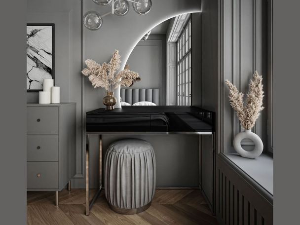 Kaptafel links met lades, op een frame Clarette Zwart glans