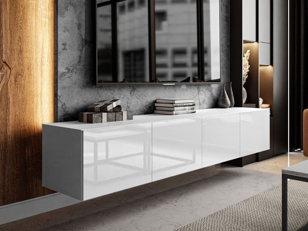 Hangende TV-Meubel met deuren 200 cm Nodoo Wit glans
