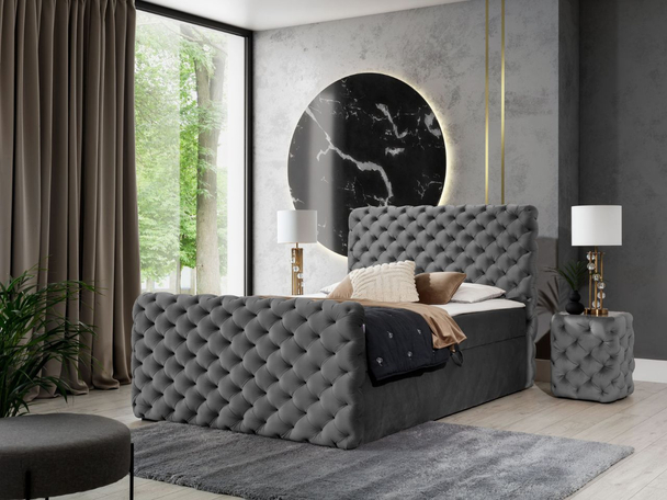 Boxspring met Opbergruimte 120x200 Cleo Lux Grijs