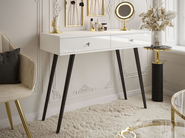 Kaptafel met lades en kristallen handgrepen Olivine Wit glans