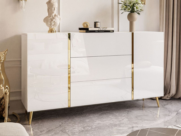 Dressoir met lades en hoge poten Lunelie Wit glans