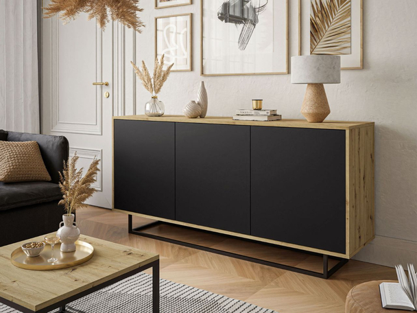 Dressoir met deuren op een metalen frame Vivance Zwart, Artisan Eik