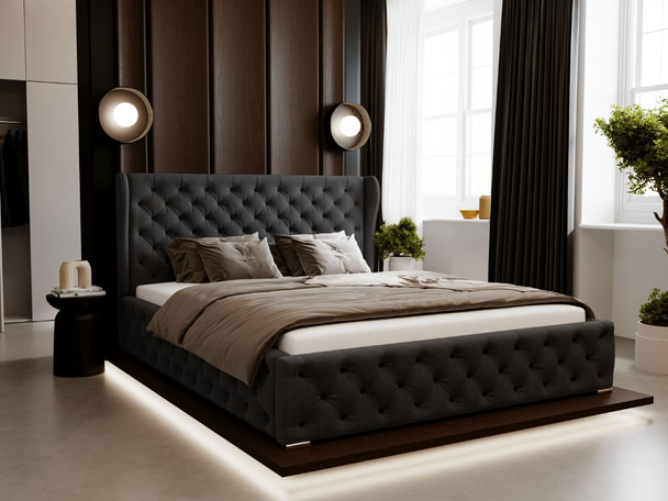 Tweepersoonsbed met Opbergruimte en lattenbodem 200x200 Kingston Zwart