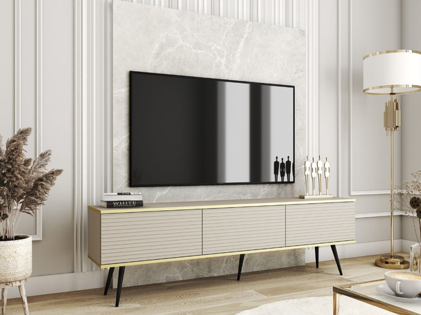 TV-meubel met gegroefde deuren 175 cm Diolo Beige