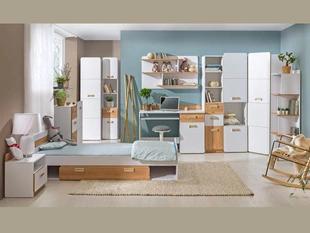 Meubelset voor tienerkamer Lindo Wit, Eiken Nash