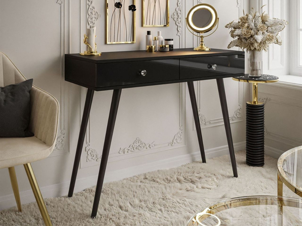 Kaptafel met lades en kristallen handgrepen Olivine Zwarte glans